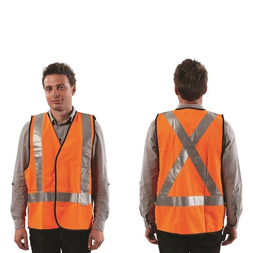Fluro Orange X Back Safety Vest - Day/Night Use Small