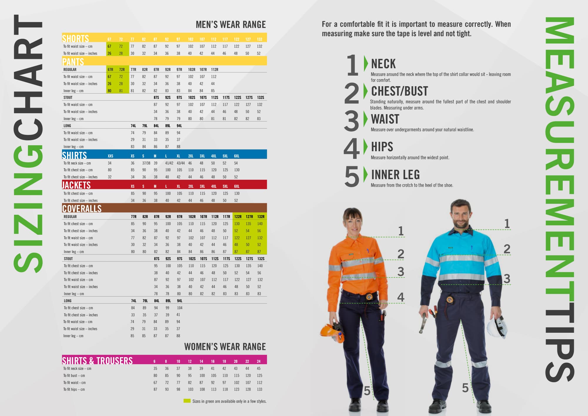 WORKIT Workwear Sizing Chart