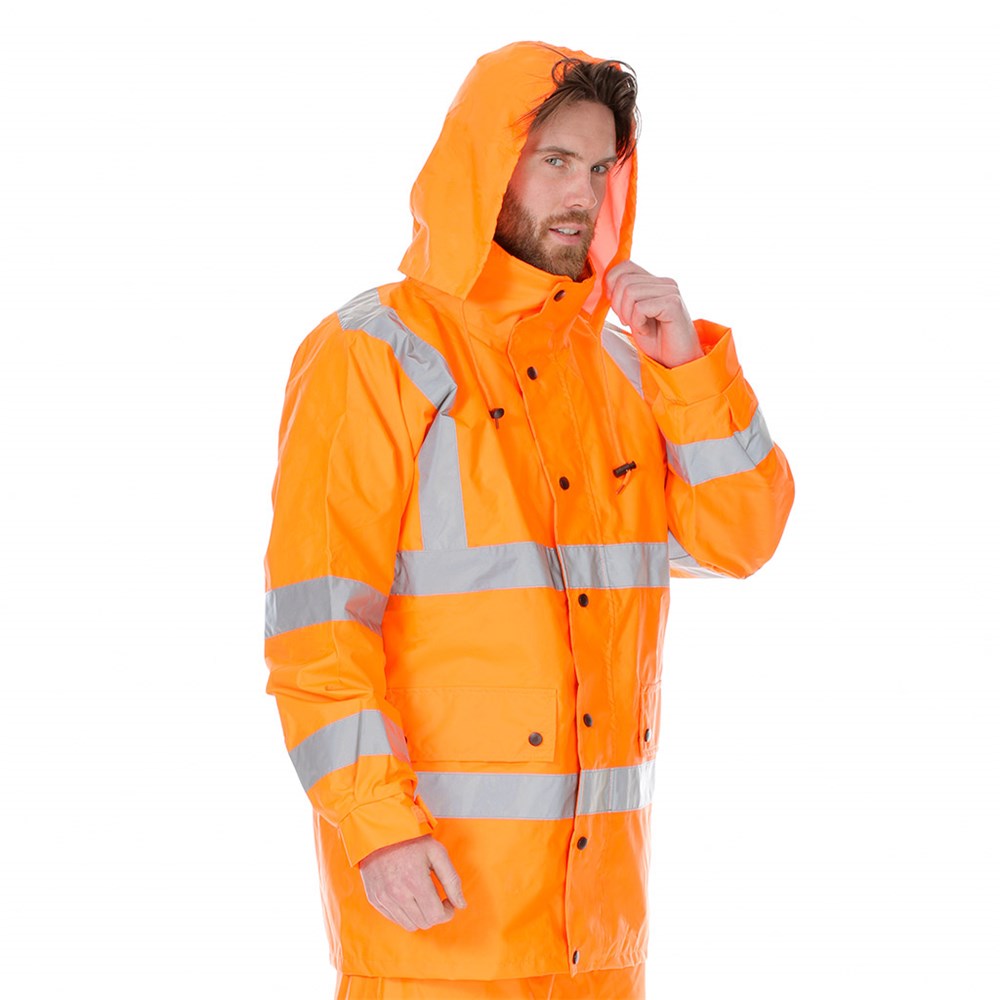 Hi-Vis Waterproof X-Back Rail Taped Rain Jacket | WORKIT Workwear